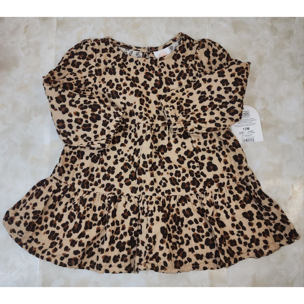 New Girls Wonder Nation 12 Months Beige Dark Brown Leopard Print Casual Dress